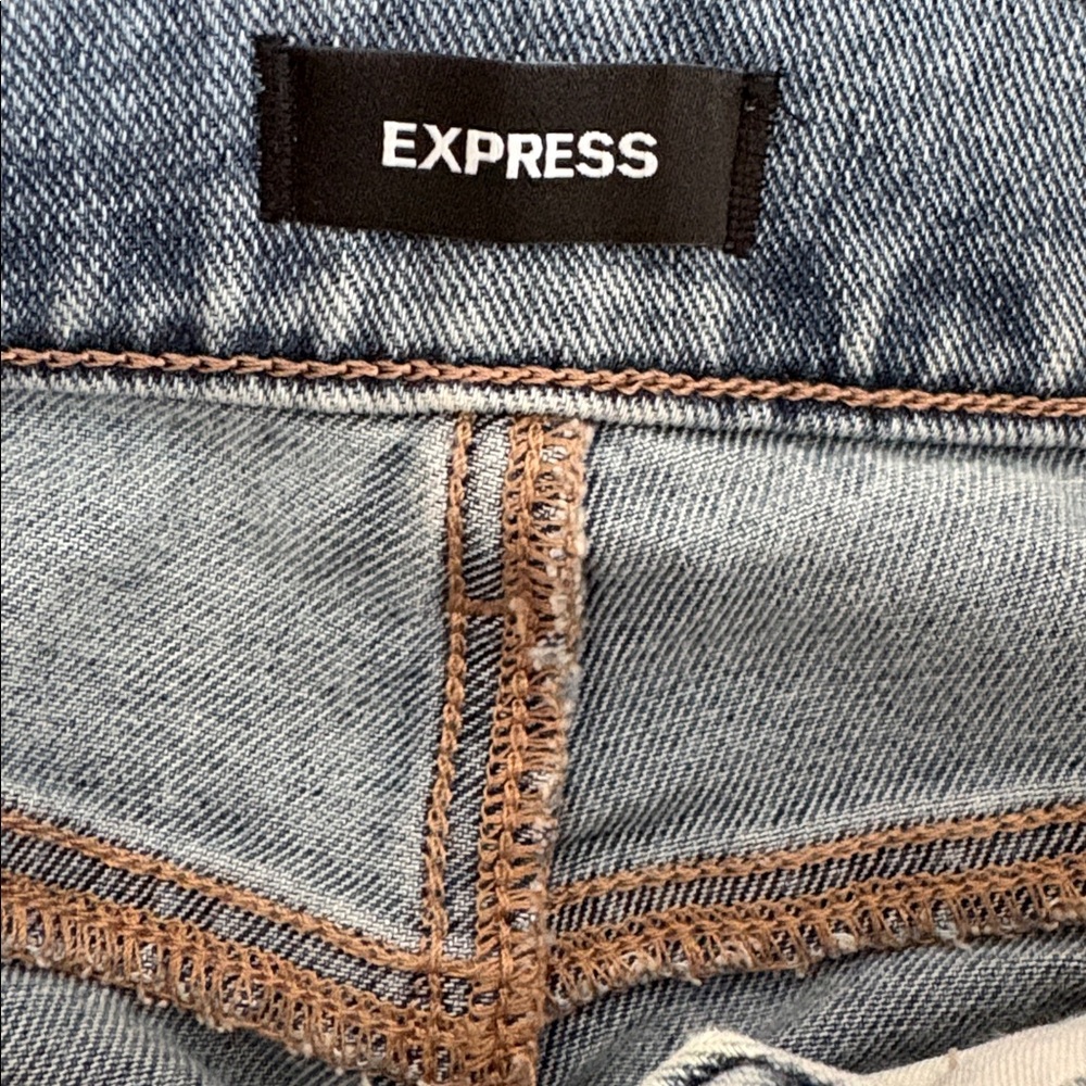 Express Wide Leg High Rise Light Blue Jeans with Distressed Knees Size 27 - Picture 8 of 11